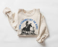 Beige (sand) sweatshirt with graphic design and text on a white background