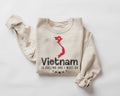 Beige (sand) sweatshirt with Vietnam map and text design on a white background
